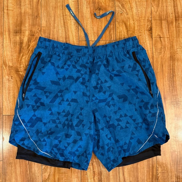 HIND Men’s Blue Geometric Inner Short Athletic Drawstring 7 Inch Shorts Medium - Picture 1 of 7